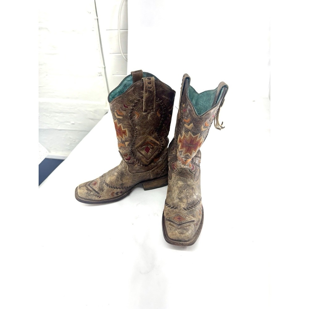 Corral Vintage Women's Cowboy Boots 8M Tan Brown Embroidered Western Mexico - Picture 2 of 7